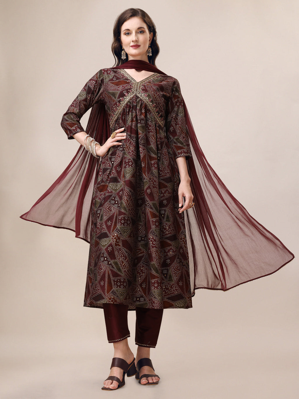Alia Cut Printed & Embroidered Kurta With Pant & Dupatta Set, Multicolor - Hiral Fashion - Distacart