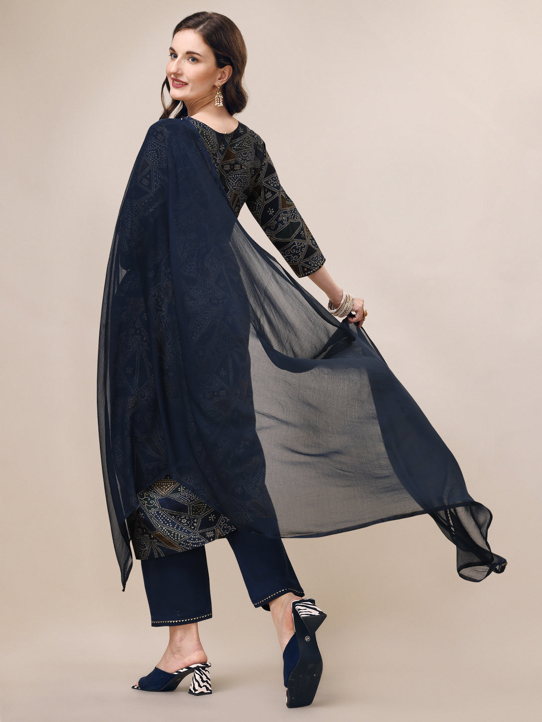Alia Cut Printed & Embroidered Kurta With Pant & Dupatta Set, Multicolor - Hiral Fashion - Distacart