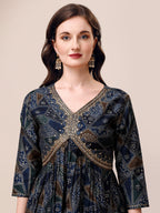Alia Cut Printed & Embroidered Kurta With Pant & Dupatta Set, Multicolor - Hiral Fashion - Distacart