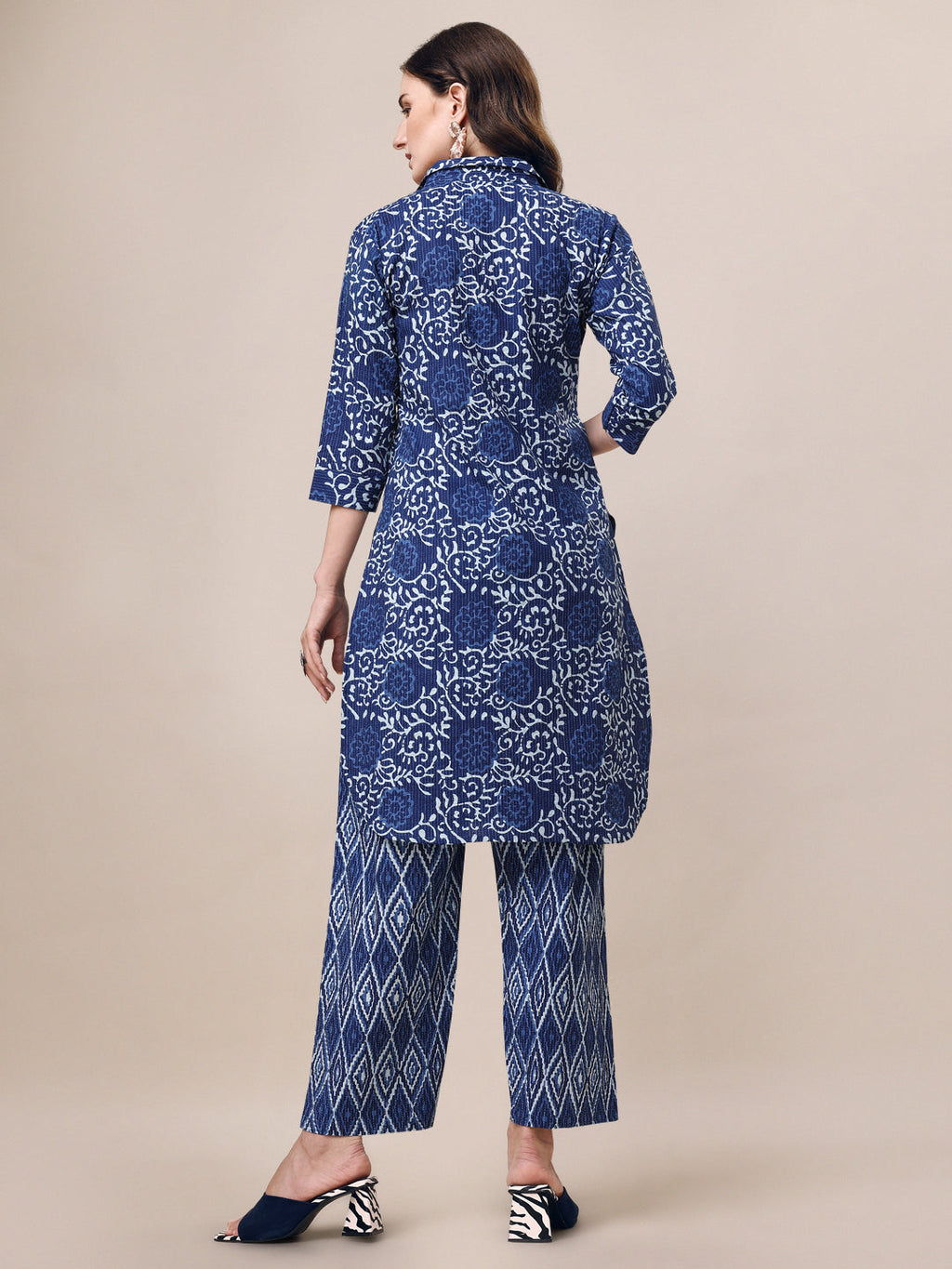 Printed Collar Kurta With Pant Co-Ordset, Multicolor - Hiral Fashion - Distacart