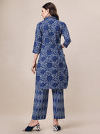 Printed Collar Kurta With Pant Co-Ordset, Multicolor - Hiral Fashion - Distacart