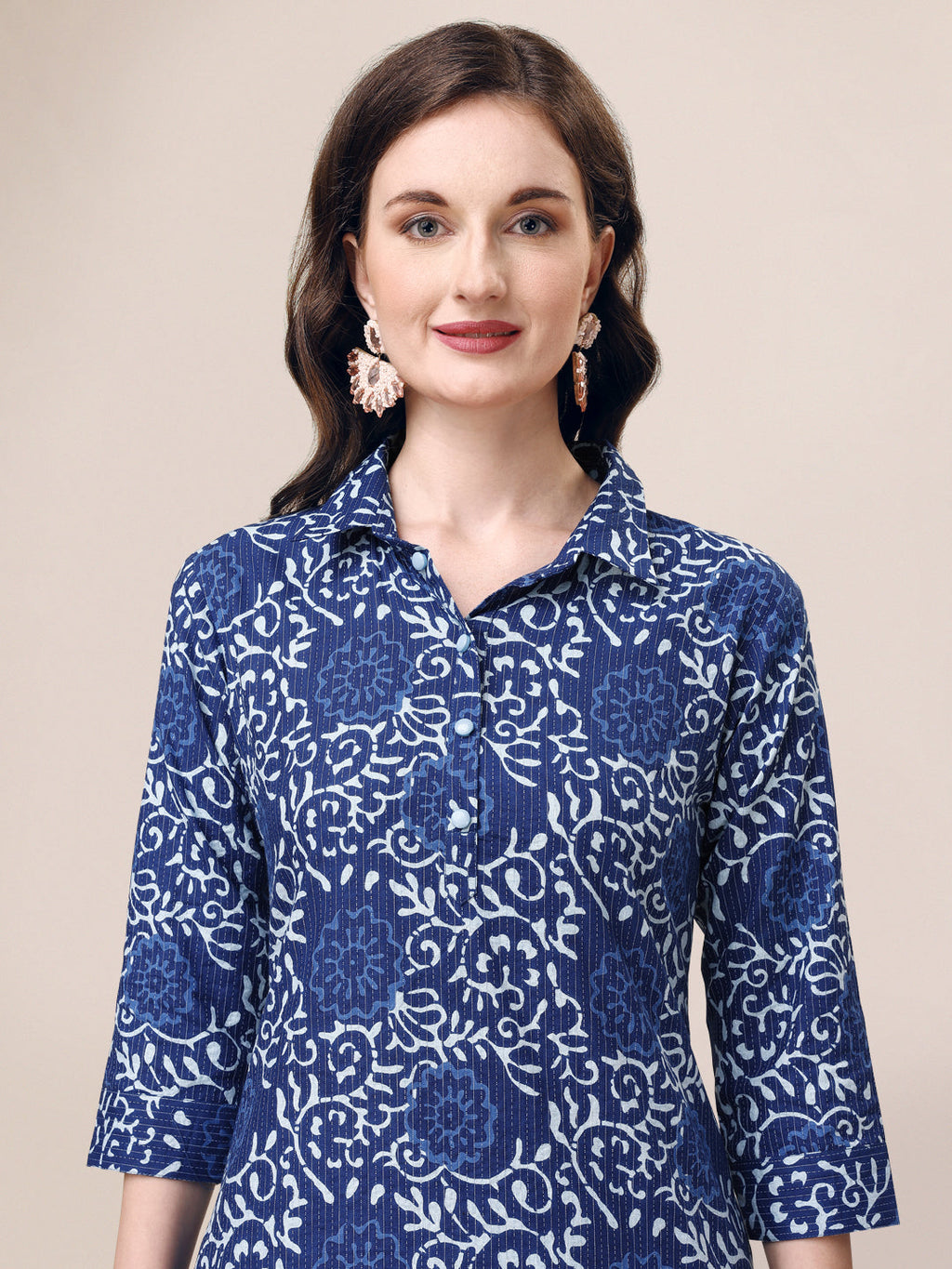 Printed Collar Kurta With Pant Co-Ordset, Multicolor - Hiral Fashion - Distacart