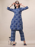 Printed Collar Kurta With Pant Co-Ordset, Multicolor - Hiral Fashion - Distacart