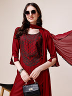 Embroidered Kurta With Pant And Dupatta Set, Multicolor - Hiral Fashion - Distacart