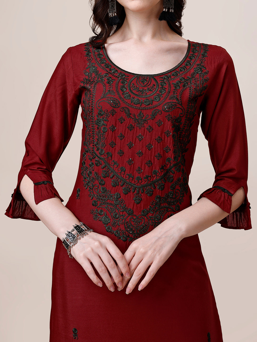 Embroidered Kurta With Pant And Dupatta Set, Multicolor - Hiral Fashion - Distacart