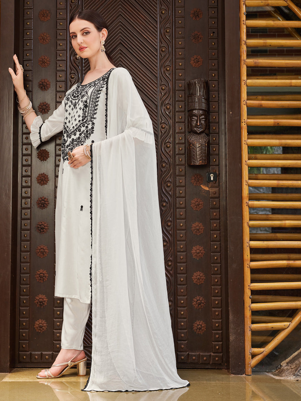 Embroidered Kurta With Pant And Dupatta Set, Multicolor - Hiral Fashion - Distacart