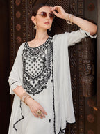 Embroidered Kurta With Pant And Dupatta Set, Multicolor - Hiral Fashion - Distacart