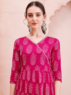 Angarakha Style Anarkali Printed Kurta With Pant And Dupatta Set, Multicolor - Hiral Fashion - Distacart