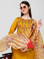 Hand Embroidered Kurta With Pant And Organza Dupatta Set, Multicolor - Hiral Fashion - Distacart