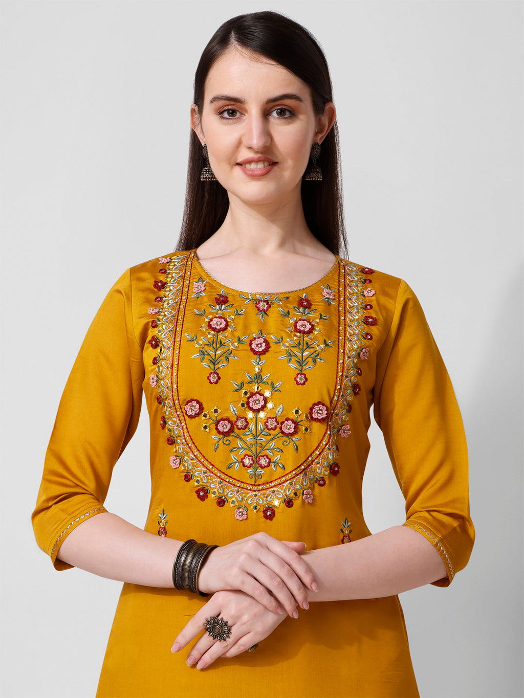 Hand Embroidered Kurta With Pant And Organza Dupatta Set, Multicolor - Hiral Fashion - Distacart