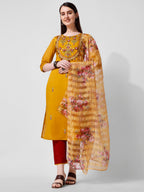 Hand Embroidered Kurta With Pant And Organza Dupatta Set, Multicolor - Hiral Fashion - Distacart
