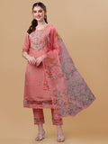 Embroidered Kurta With Pant & Dupatta Set, Multicolor - Hiral Fashion - Distacart