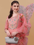 Embroidered Kurta With Pant & Dupatta Set, Multicolor - Hiral Fashion - Distacart