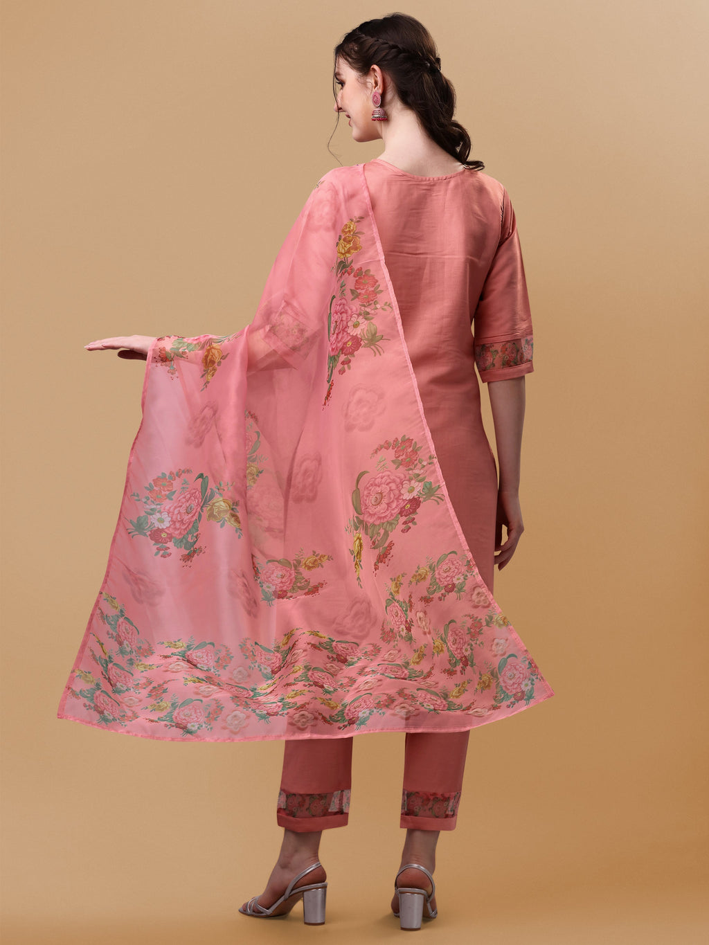 Embroidered Kurta With Pant & Dupatta Set, Multicolor - Hiral Fashion - Distacart