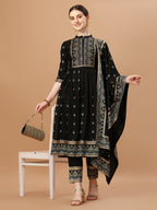 Nyra Cut Foil Printed & Hand Embroidered Kurta With Pant & Dupatta, Multicolor - Hiral Fashion - Distacart