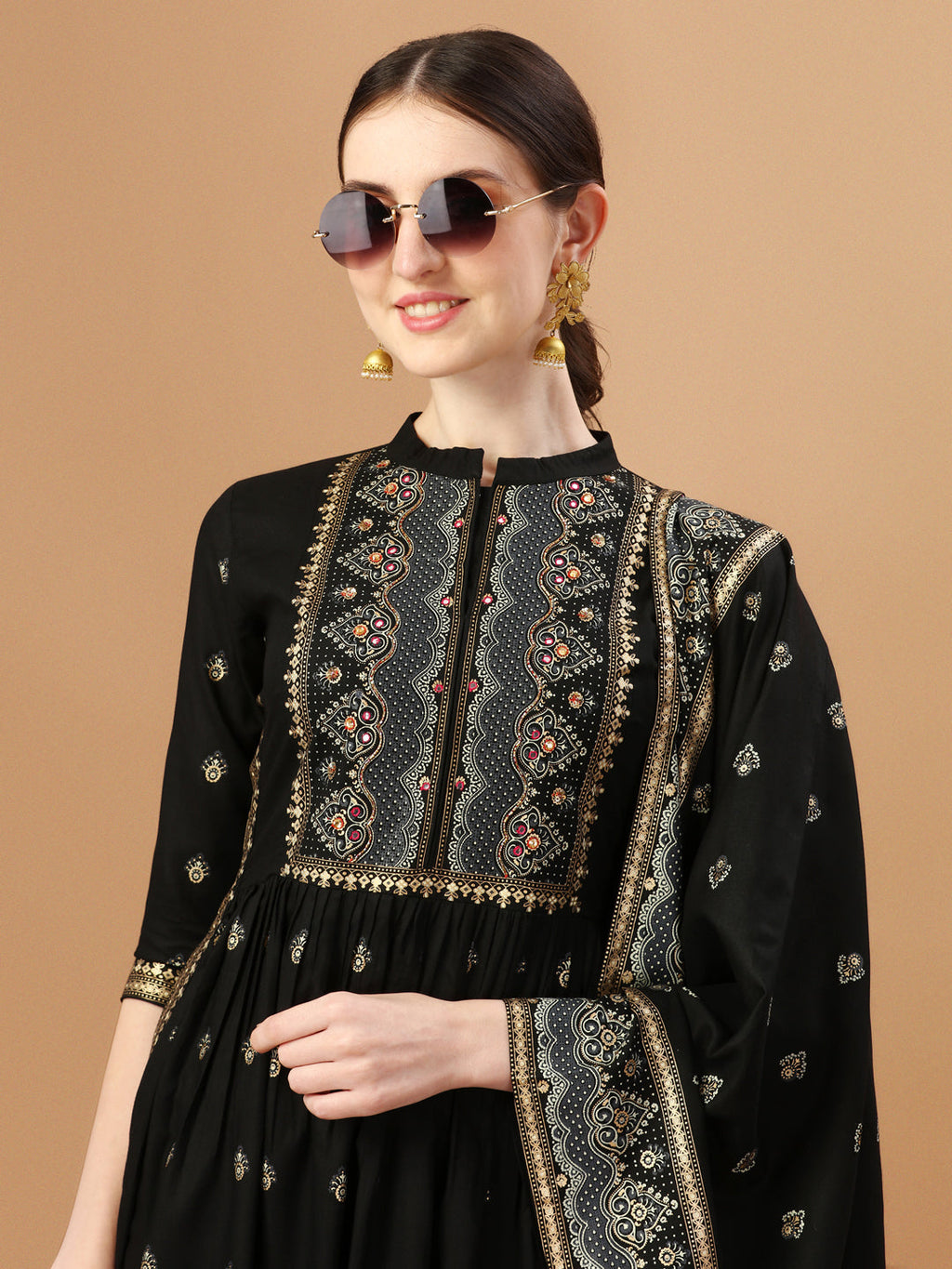 Nyra Cut Foil Printed & Hand Embroidered Kurta With Pant & Dupatta, Multicolor - Hiral Fashion - Distacart