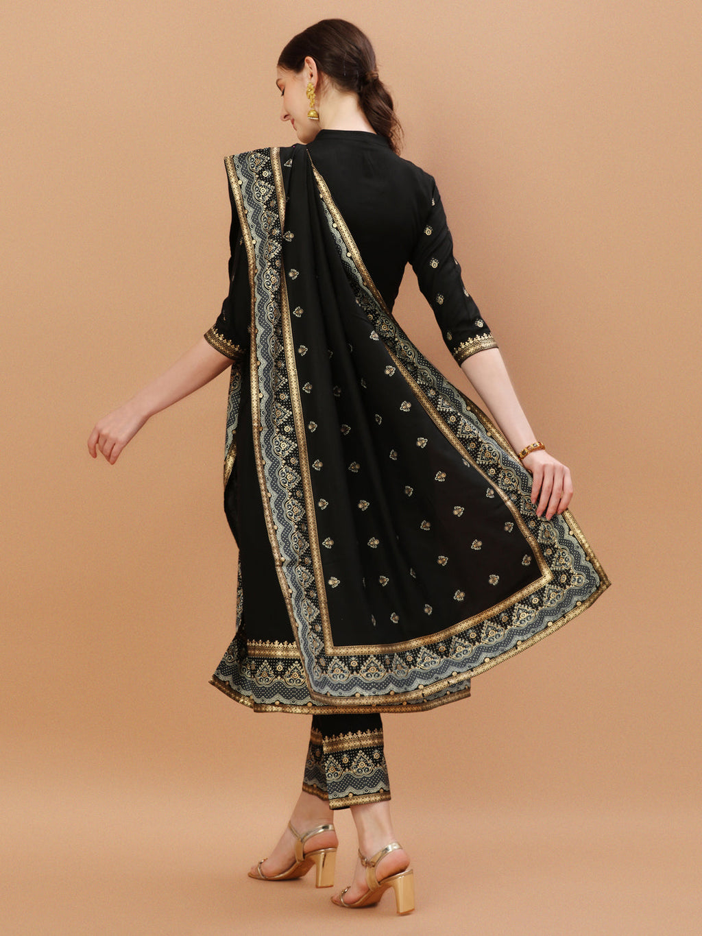 Nyra Cut Foil Printed & Hand Embroidered Kurta With Pant & Dupatta, Multicolor - Hiral Fashion - Distacart
