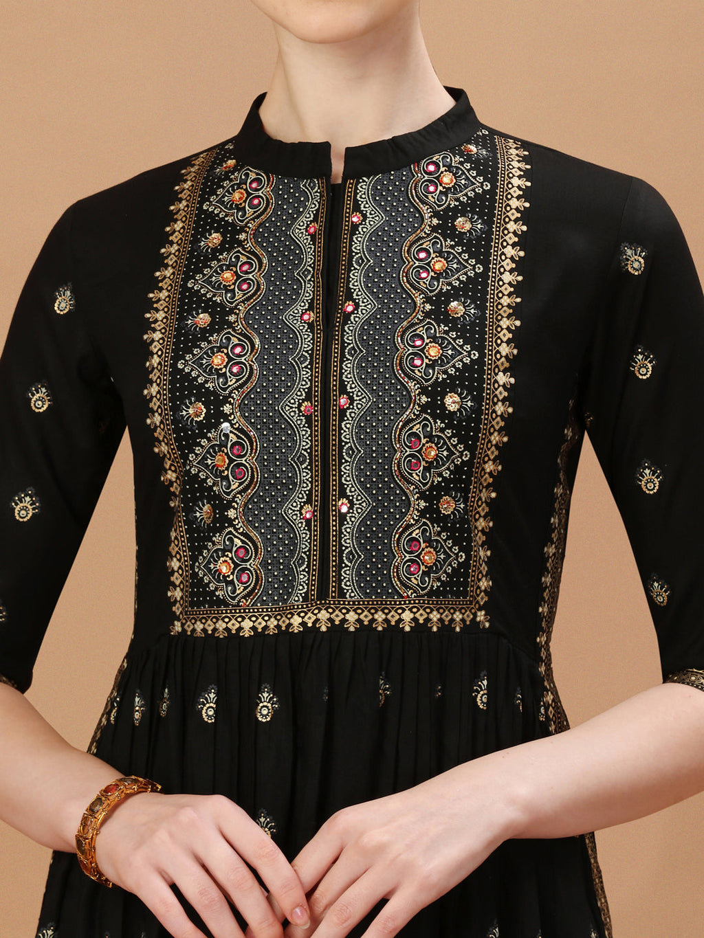 Nyra Cut Foil Printed & Hand Embroidered Kurta With Pant & Dupatta, Multicolor - Hiral Fashion - Distacart