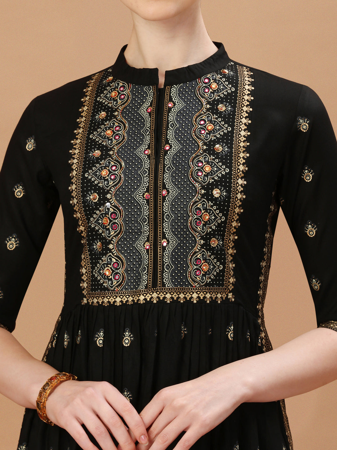 Nyra Cut Foil Printed & Hand Embroidered Kurta With Pant & Dupatta, Multicolor - Hiral Fashion - Distacart