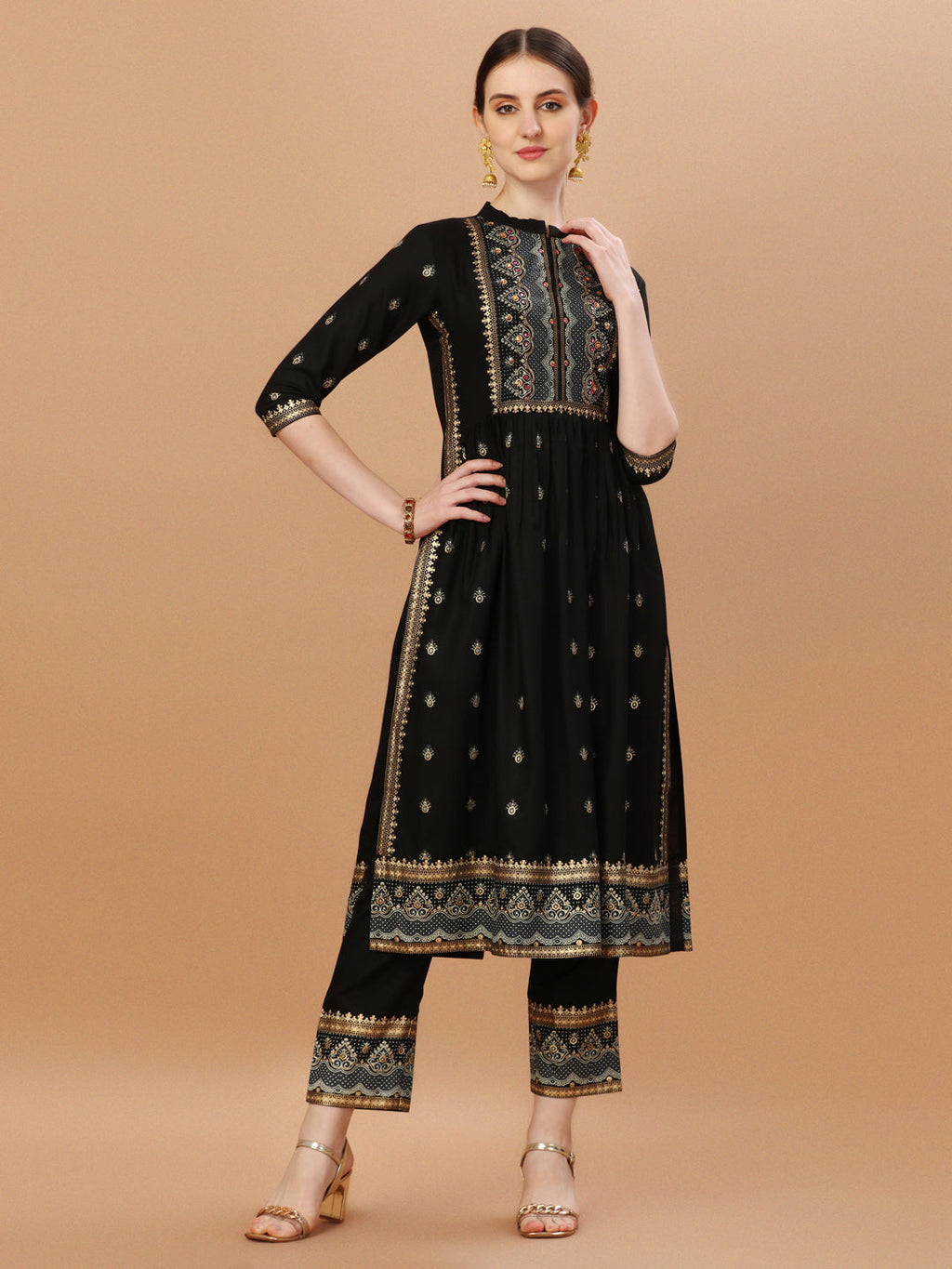 Nyra Cut Foil Printed & Hand Embroidered Kurta With Pant & Dupatta, Multicolor - Hiral Fashion - Distacart