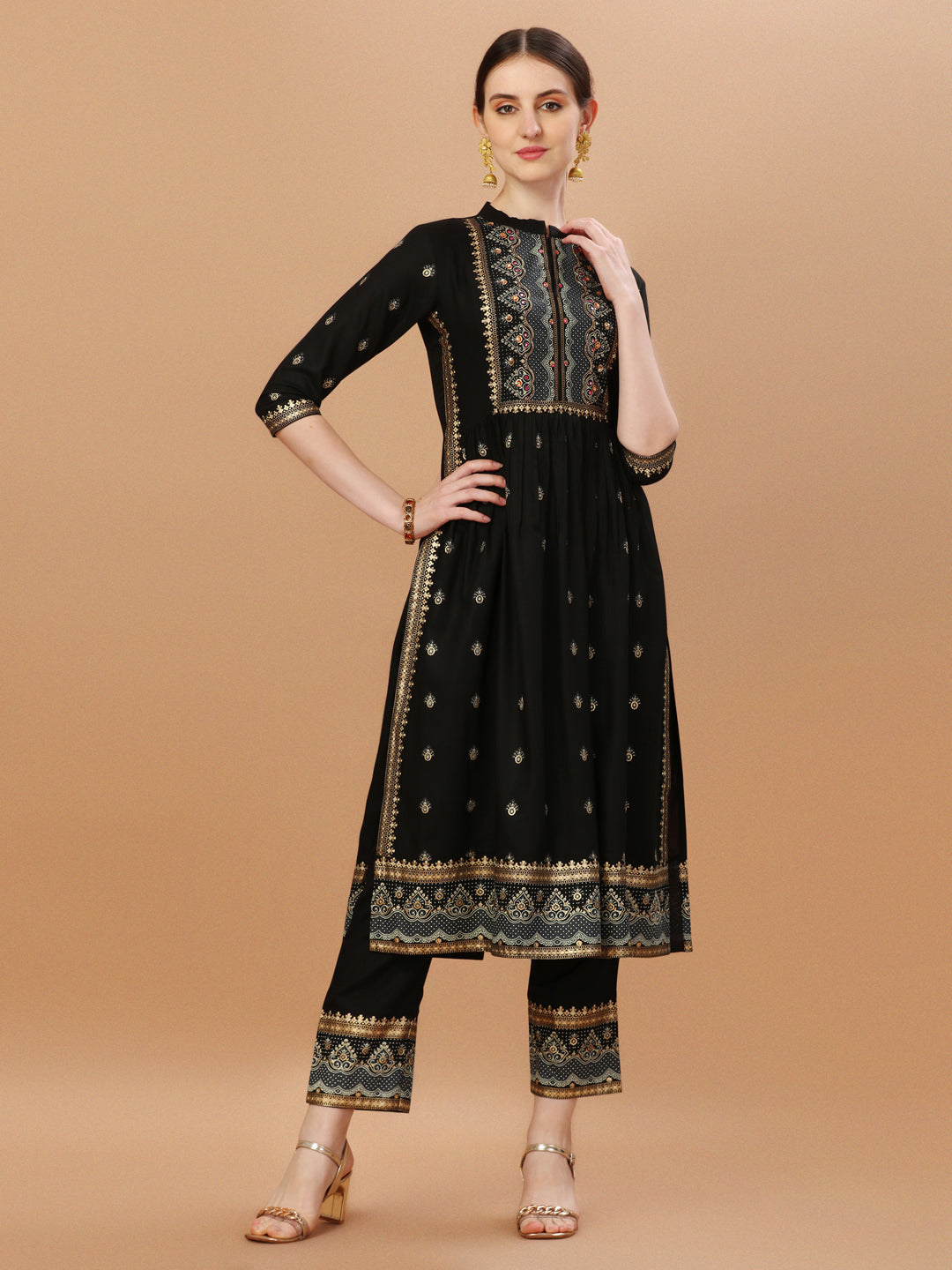 Nyra Cut Foil Printed & Hand Embroidered Kurta With Pant & Dupatta, Multicolor - Hiral Fashion - Distacart
