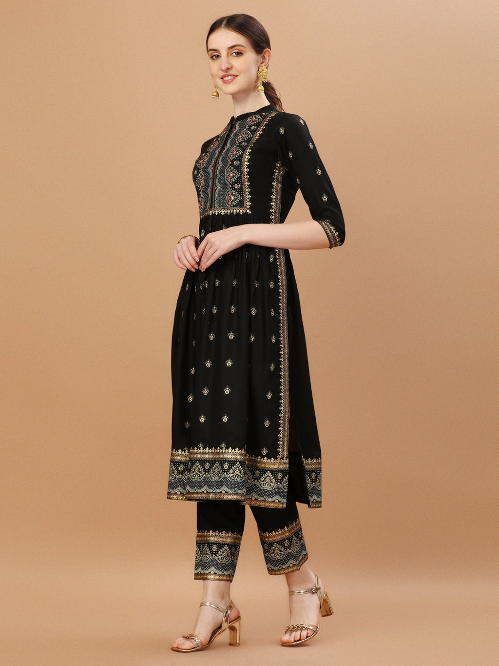 Nyra Cut Foil Printed & Hand Embroidered Kurta With Pant & Dupatta, Multicolor - Hiral Fashion - Distacart