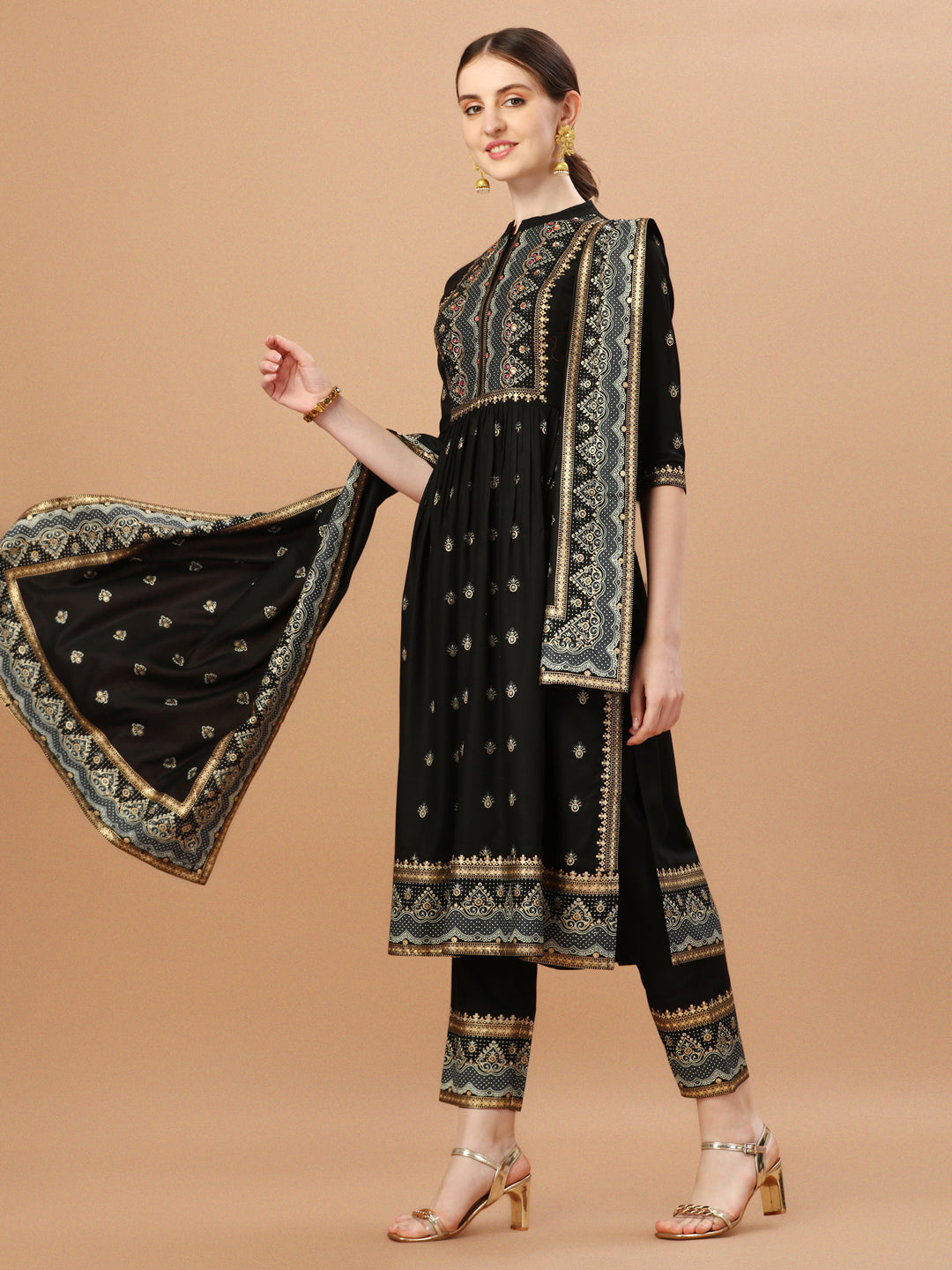 Nyra Cut Foil Printed & Hand Embroidered Kurta With Pant & Dupatta, Multicolor - Hiral Fashion - Distacart