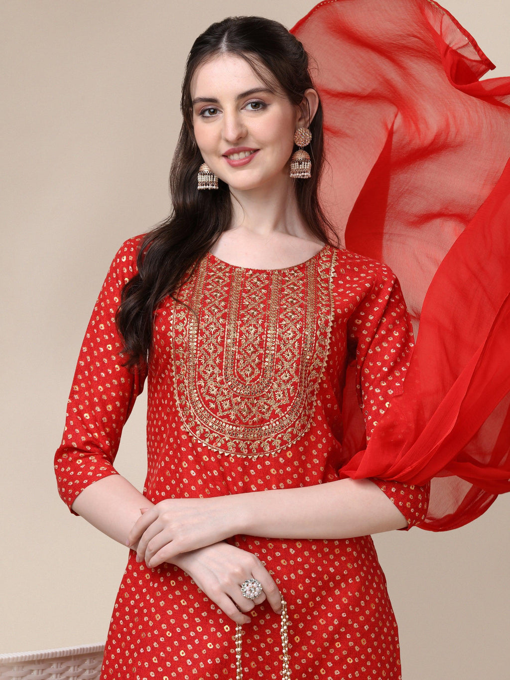 Embroidered Kurta With Pant And Dupatta Set, Multicolor - Hiral Fashion - Distacart