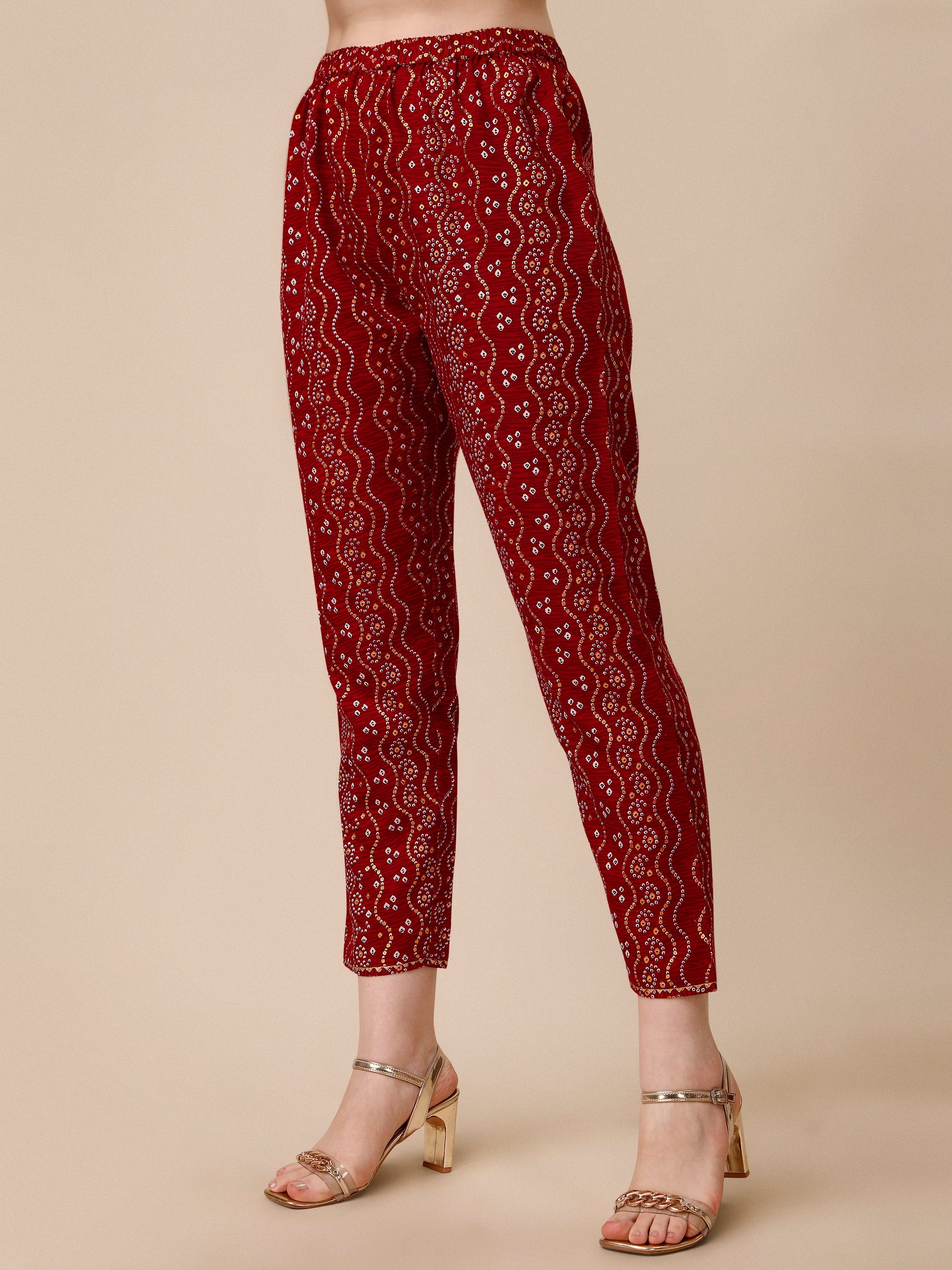 Bandhni Printed & Embroidered Kurta With Pant And Dupatta Set, Multicolor - Hiral Fashion - Distacart