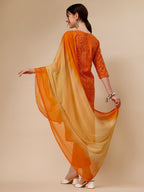 Bandhni Printed & Embroidered Kurta With Pant And Dupatta Set, Multicolor - Hiral Fashion - Distacart