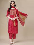 Bandhani Printed & Embroidered Kurta With Pant & Dupatta Set, Multicolor - Hiral Fashion - Distacart