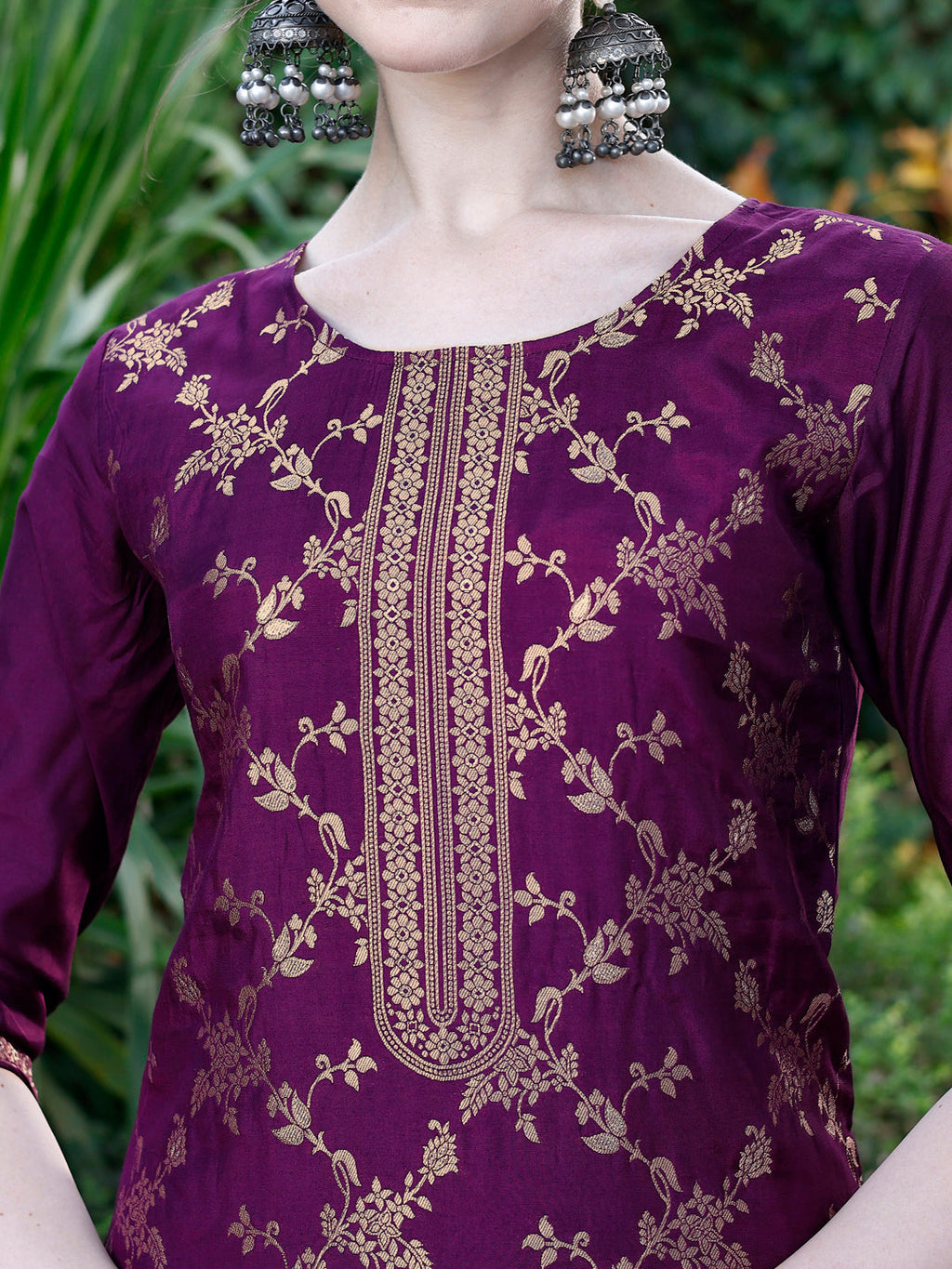 Pure Muslin Jacquard Banarasi Kurta With Pant & Dupatta Premium, Multicolor - Hiral Fashion - Distacart