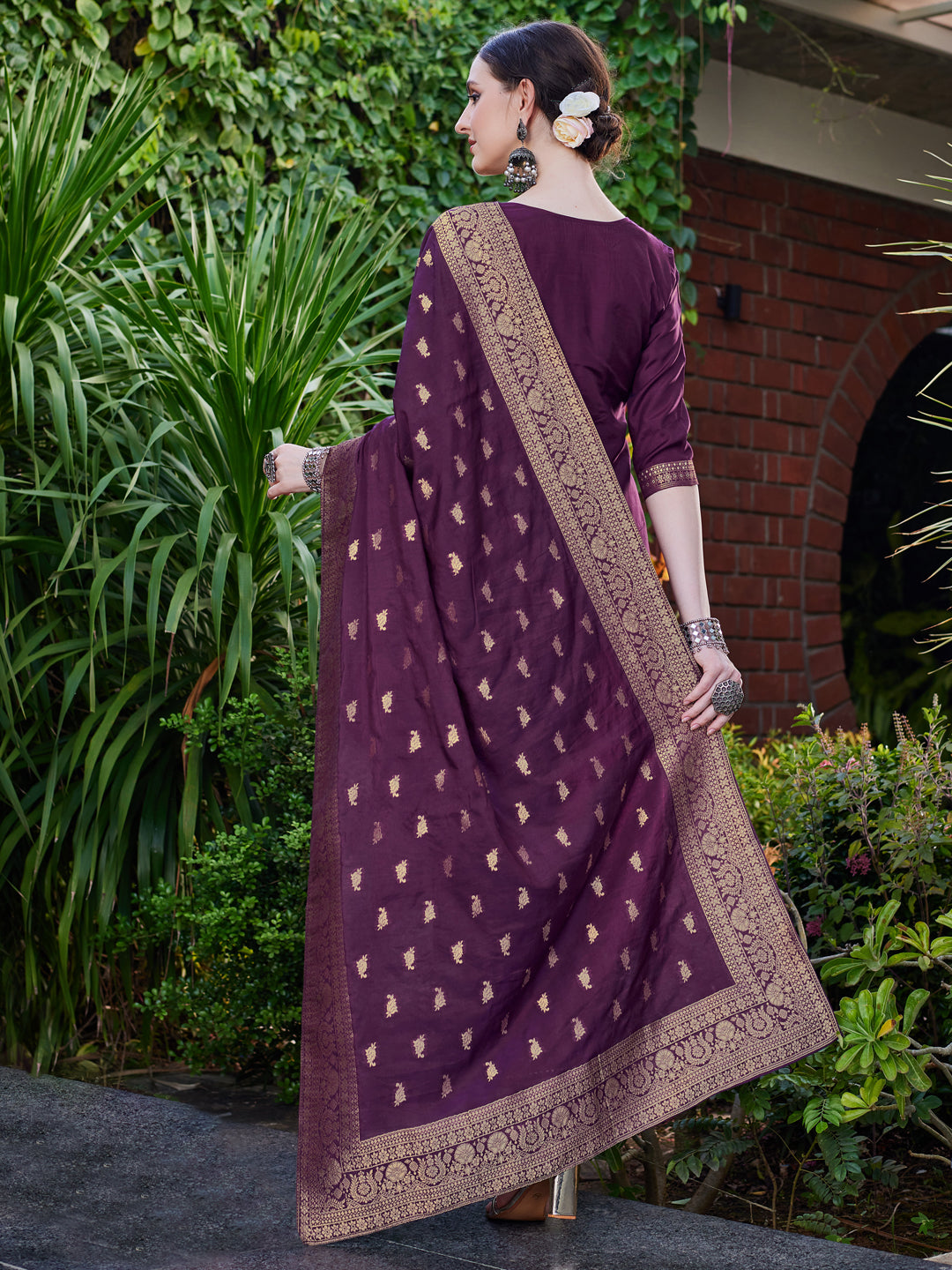 Pure Muslin Jacquard Banarasi Kurta With Pant & Dupatta Premium, Multicolor - Hiral Fashion - Distacart