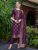 Pure Muslin Jacquard Banarasi Kurta With Pant & Dupatta Premium, Multicolor - Hiral Fashion - Distacart
