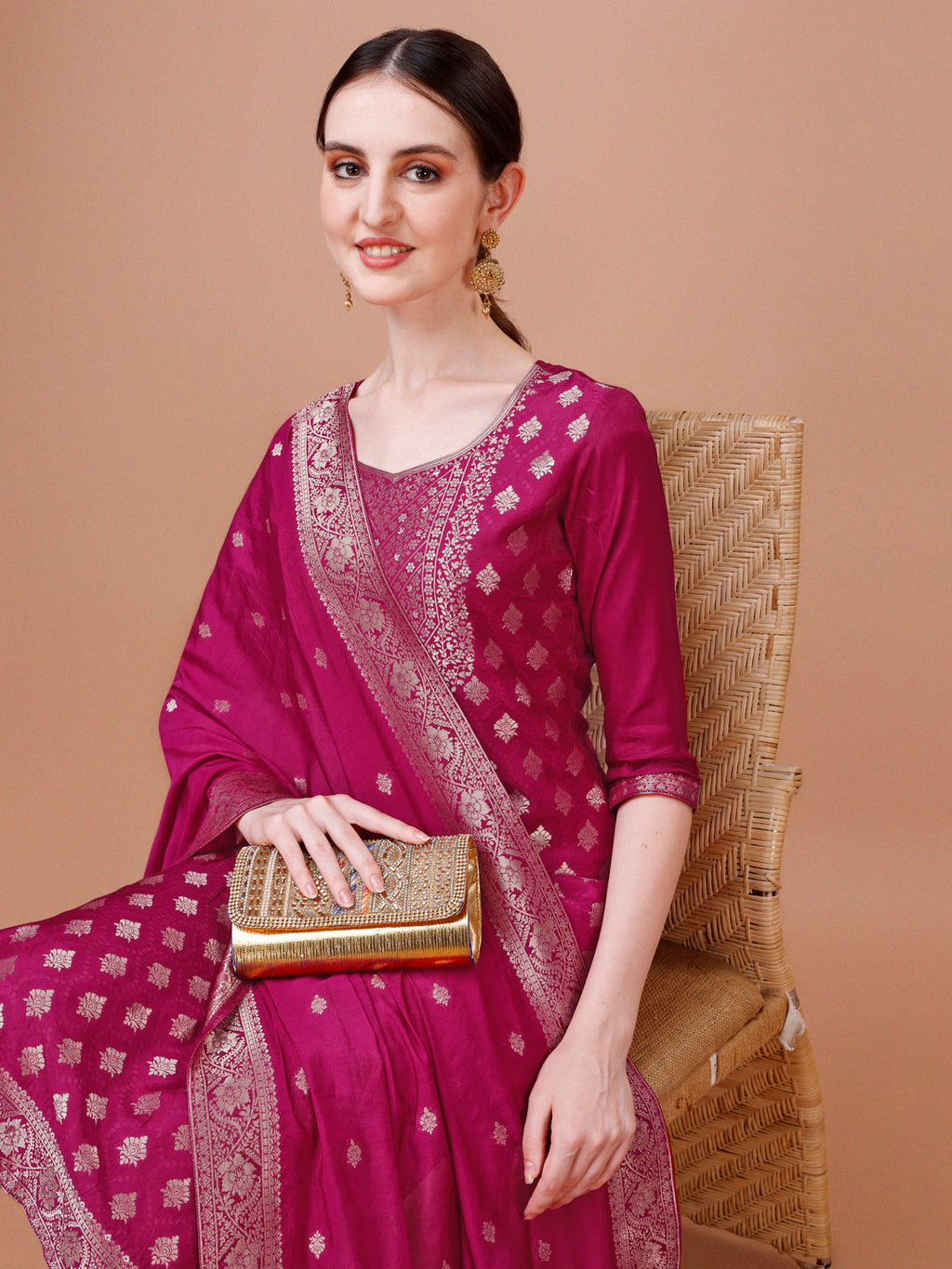 Pure Muslin Jacquard Kurta With Pant And Dupatta Set Premium, Multicolor - Hiral Fashion - Distacart