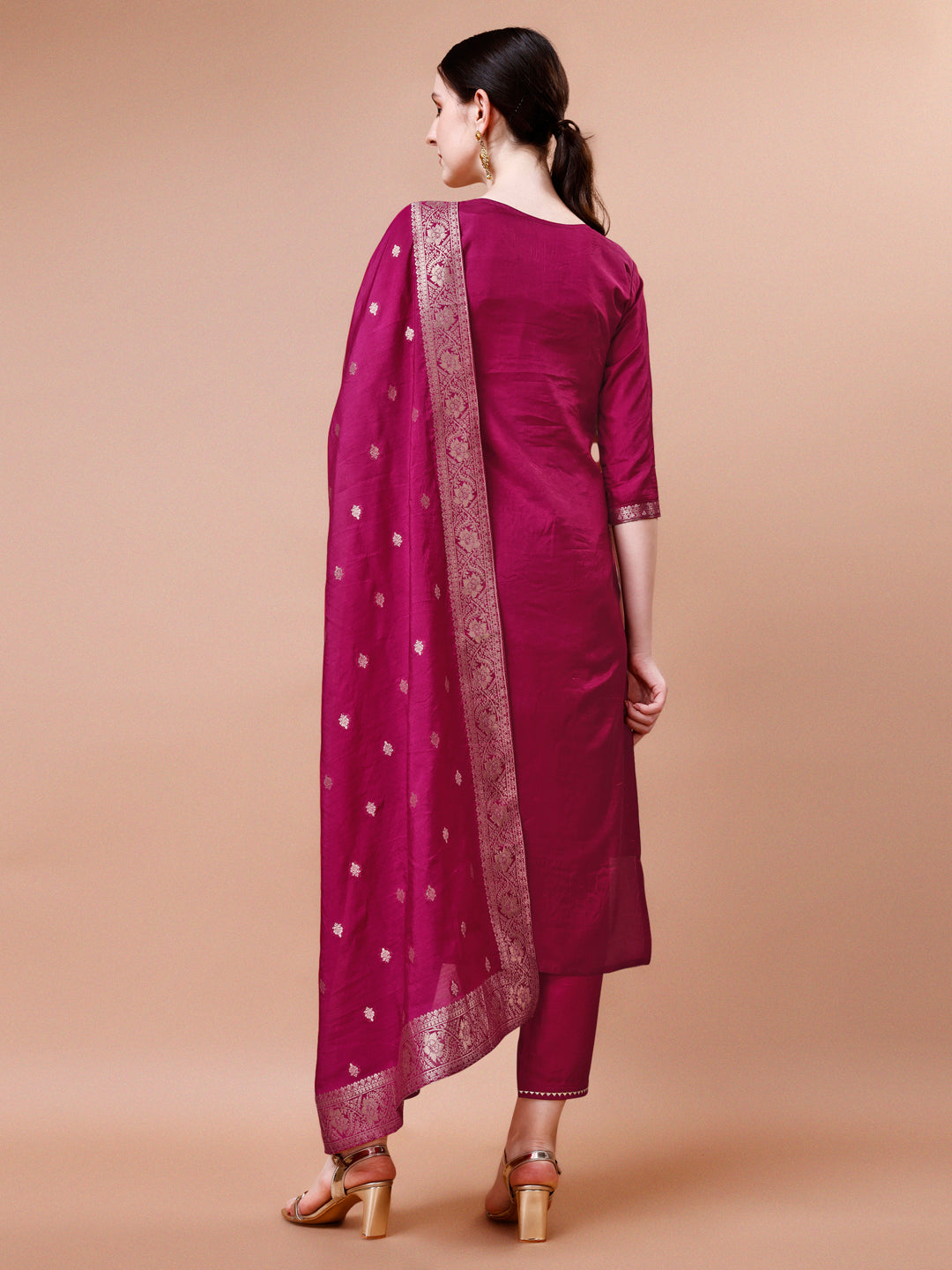 Pure Muslin Jacquard Kurta With Pant And Dupatta Set Premium, Multicolor - Hiral Fashion - Distacart