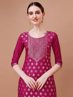 Pure Muslin Jacquard Kurta With Pant And Dupatta Set Premium, Multicolor - Hiral Fashion - Distacart