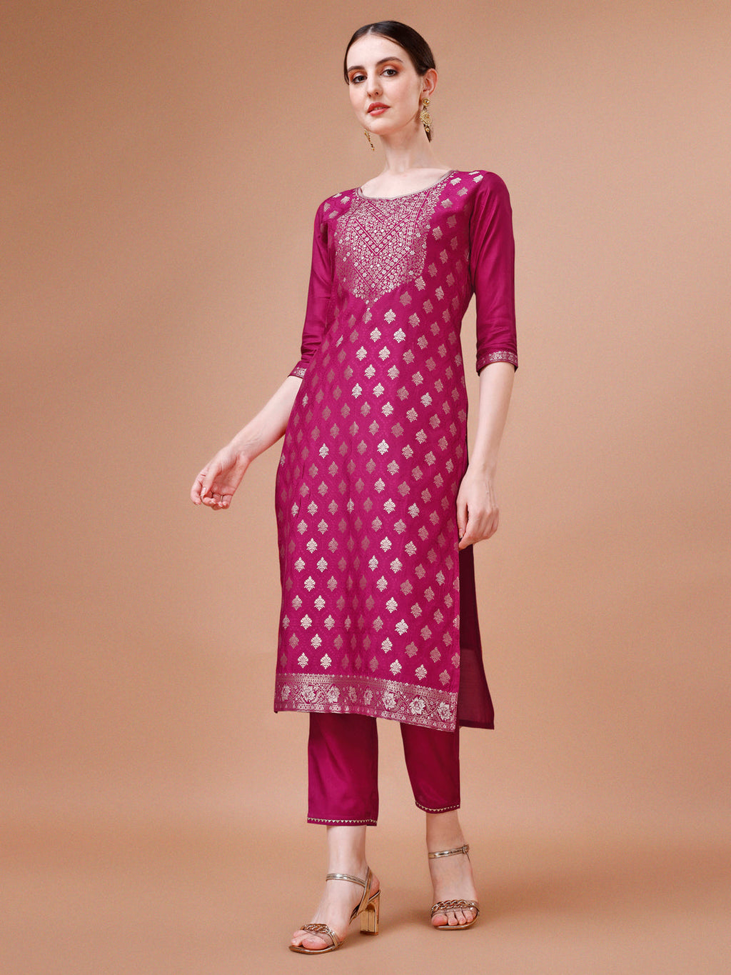 Pure Muslin Jacquard Kurta With Pant And Dupatta Set Premium, Multicolor - Hiral Fashion - Distacart