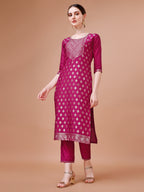 Pure Muslin Jacquard Kurta With Pant And Dupatta Set Premium, Multicolor - Hiral Fashion - Distacart