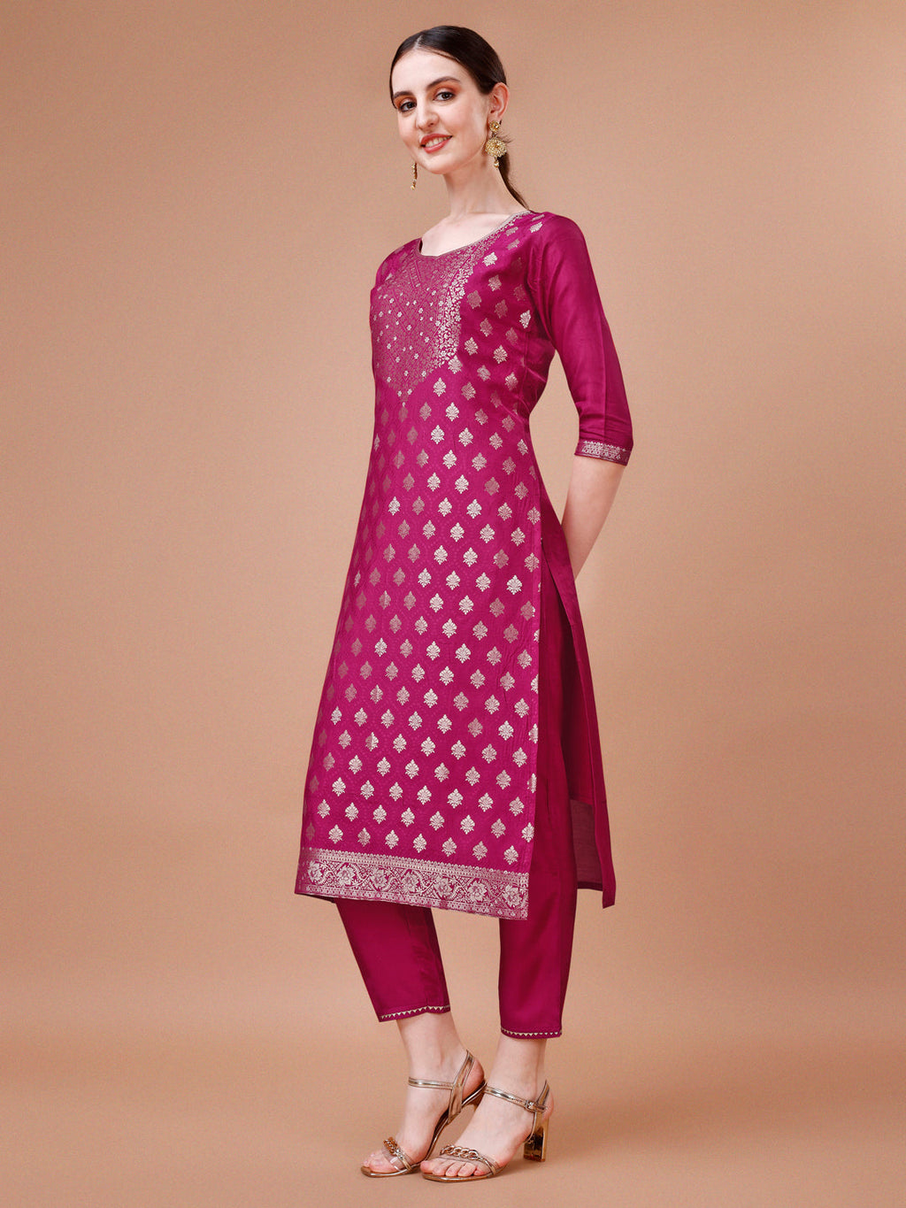 Pure Muslin Jacquard Kurta With Pant And Dupatta Set Premium, Multicolor - Hiral Fashion - Distacart