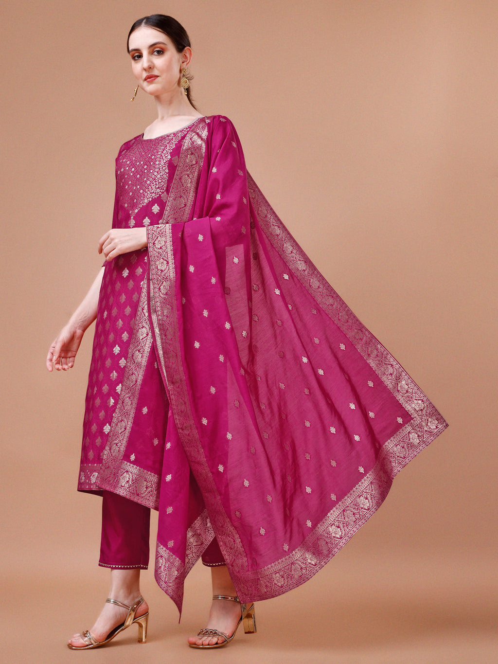 Pure Muslin Jacquard Kurta With Pant And Dupatta Set Premium, Multicolor - Hiral Fashion - Distacart