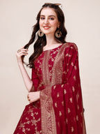 Pure Muslin Banarasi Jacquard Premium Kurta Trousers & Dupatta, Multicolor - Hiral Fashion - Distacart