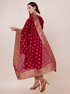 Pure Muslin Banarasi Jacquard Premium Kurta Trousers & Dupatta, Multicolor - Hiral Fashion - Distacart