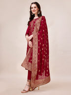 Pure Muslin Banarasi Jacquard Premium Kurta Trousers & Dupatta, Multicolor - Hiral Fashion - Distacart