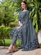 Floral Printed Kurta With Pant & Dupatta Set, Multicolor - Hiral Fashion - Distacart