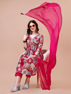 Alia Cut Floral Printed & Embroidered Rayon Kurta With Pant & Dupatta, Multicolor - Hiral Fashion - Distacart