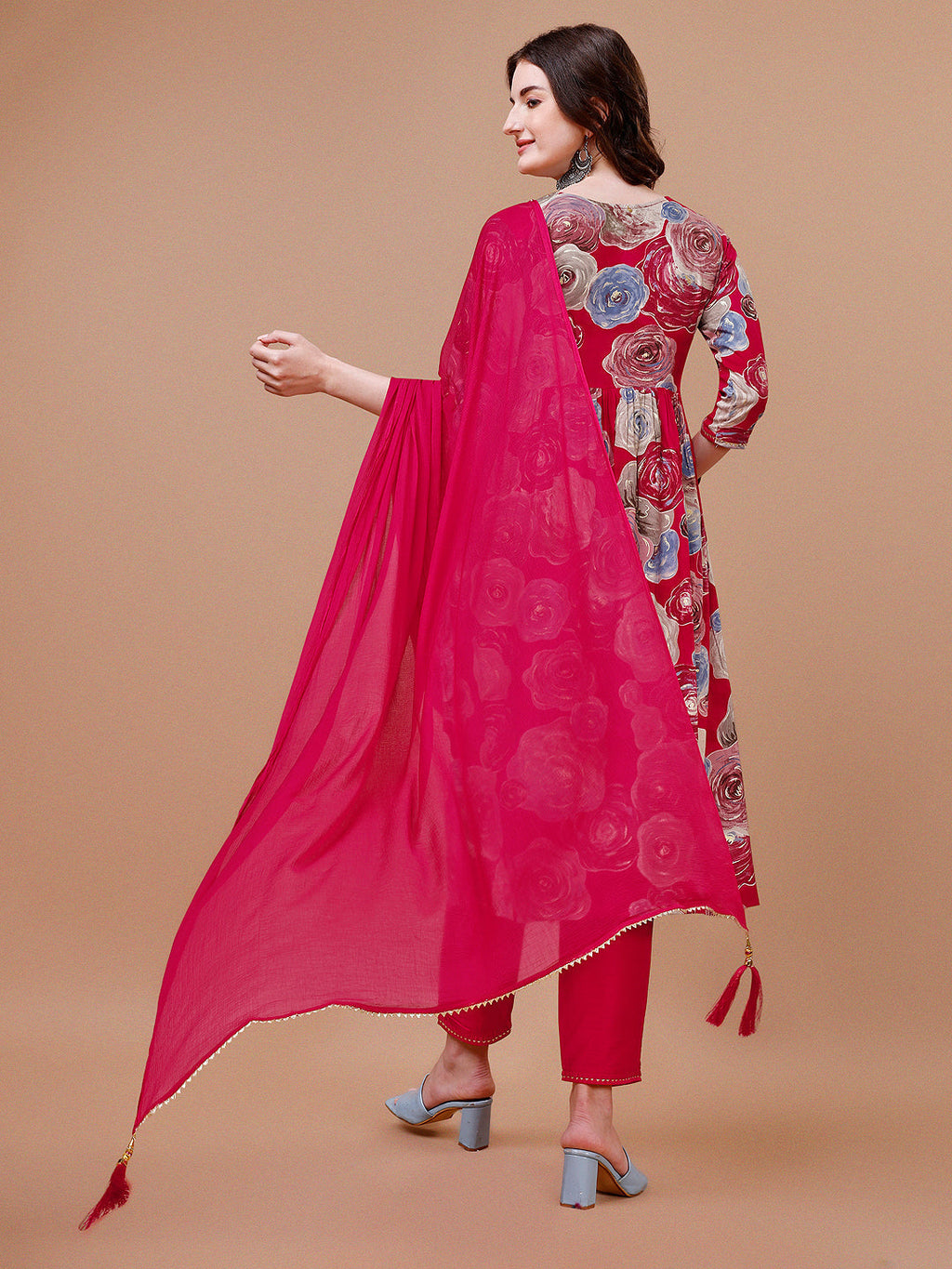 Alia Cut Floral Printed & Embroidered Rayon Kurta With Pant & Dupatta, Multicolor - Hiral Fashion - Distacart