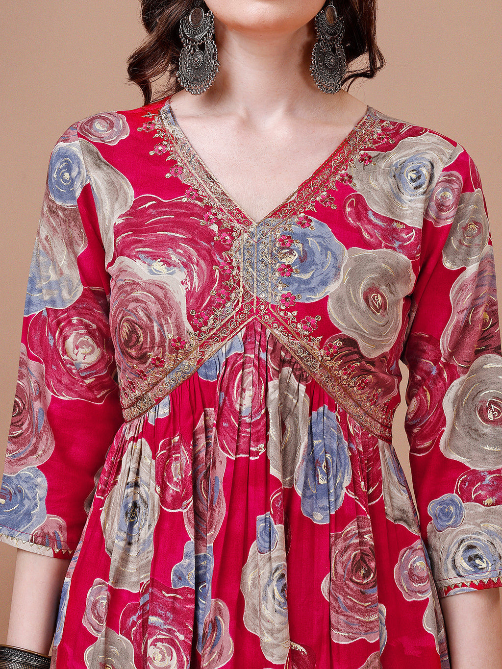 Alia Cut Floral Printed & Embroidered Rayon Kurta With Pant & Dupatta, Multicolor - Hiral Fashion - Distacart