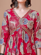 Alia Cut Floral Printed & Embroidered Rayon Kurta With Pant & Dupatta, Multicolor - Hiral Fashion - Distacart