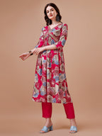 Alia Cut Floral Printed & Embroidered Rayon Kurta With Pant & Dupatta, Multicolor - Hiral Fashion - Distacart